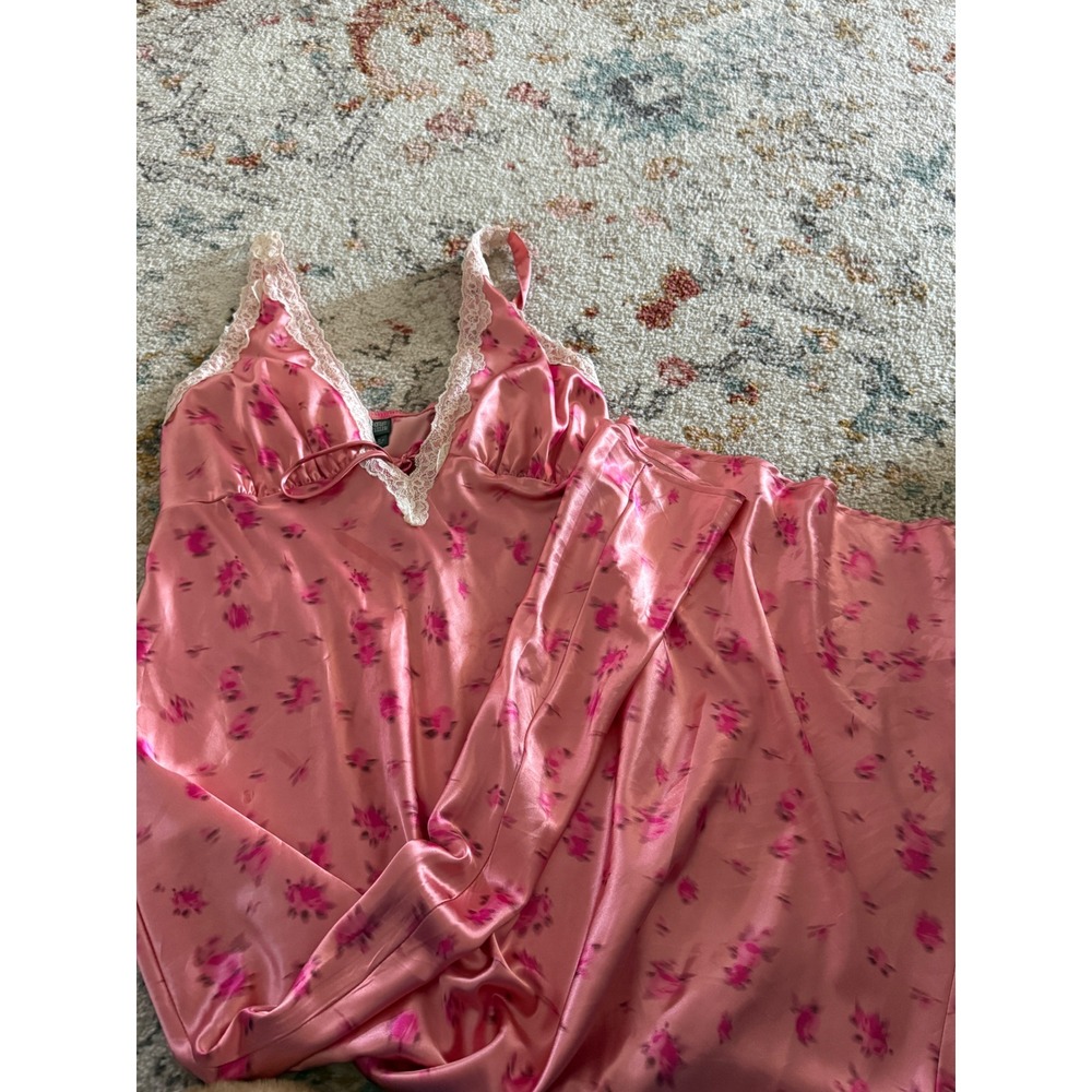 Wild Fable Pink Floral Satin Maxi Slip Dress Lace Trim XL Womens Loungewear